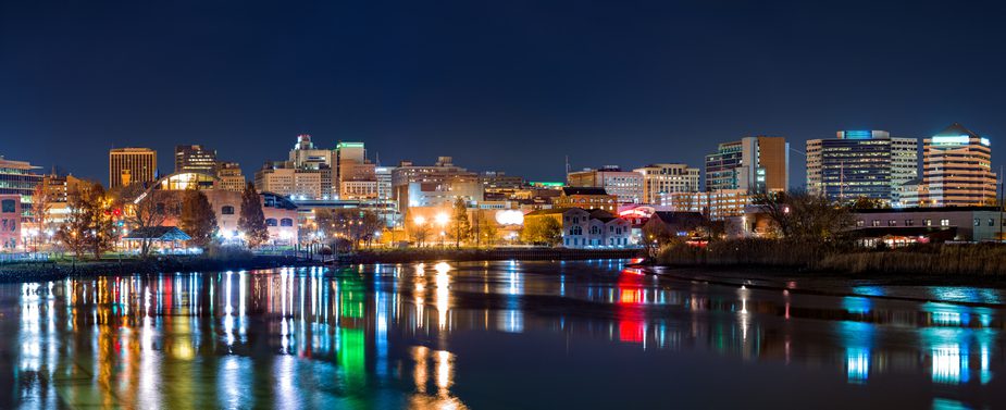 wilmington skyline panorama by night